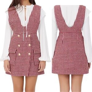 MAJE Russi Dress Black/Pink Plaid Pinafore Dress, Size 36/Small. New with tags.